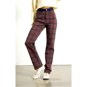 WeWoreWhat Women's ICON Navy and Brown Plaid Jeans Size 24 NWT